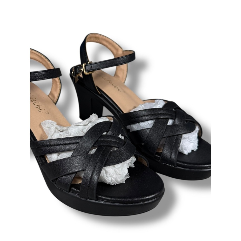 Bailifeibi Platform Strappy Sandals Ankle Strap Woven Block Heel Black Size 6 - Picture 8 of 15